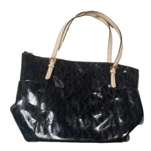 MICHAEL Michael Kors Black Signature Mirror PVC / Leather East West Zip Tote